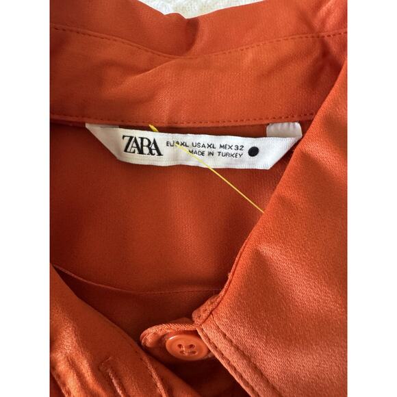 👻Zara Orange Satin Heavy Weight Top Large cuffs L - Picture 3 of 7